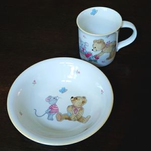 VTG 2pc Mikasa child set, bowl and cup, Teddy series